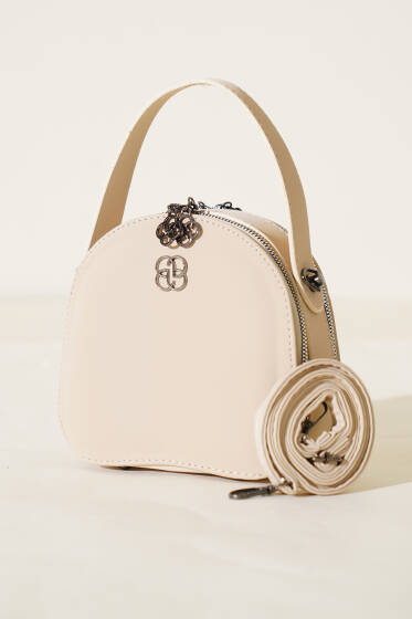 Çift Fermuarlı Oval Çanta Krem - Kol Çantası