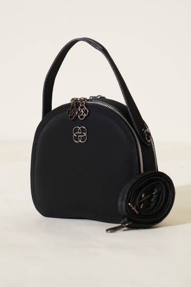 Çift Fermuarlı Oval Çanta Siyah - Kol Çantası