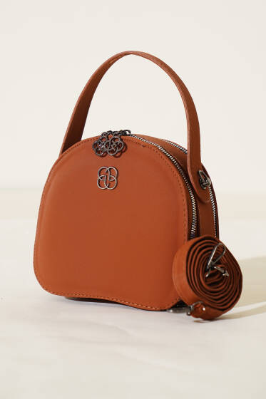 Çift Fermuarlı Oval Çanta Taba - Kol Çantası