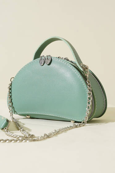 Çift Fermuarlı Zincir Askılı Çanta Çağla Yeşili - Kol Çantası