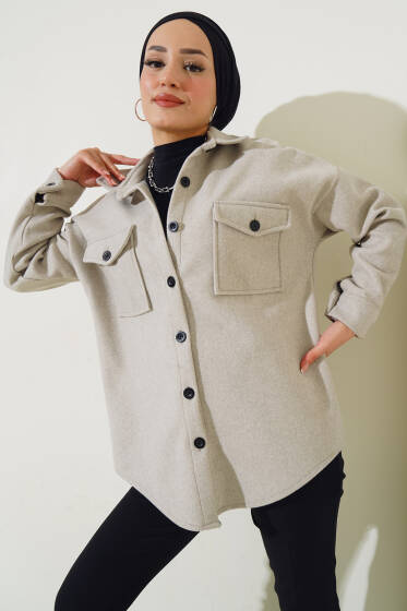 Çift Göğüs Cepli Düğmeli Ceket Gri - Ceket