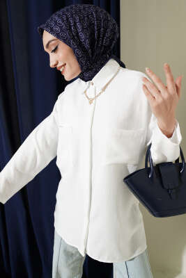 Çift Göğüs Cepli Gizli Düğmeli Gömlek Beyaz - FİXAY