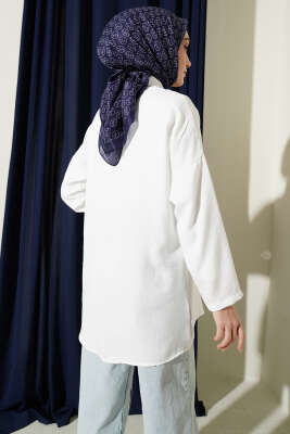 Çift Göğüs Cepli Gizli Düğmeli Gömlek Beyaz - Gömlek