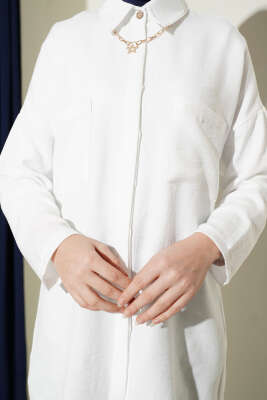 Çift Göğüs Cepli Gizli Düğmeli Gömlek Beyaz - Gömlek