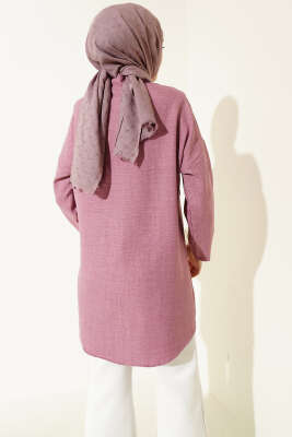 Çift Göğüs Cepli Gizli Düğmeli Gömlek Gül Kurusu - Gömlek