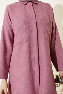 Çift Göğüs Cepli Gizli Düğmeli Gömlek Gül Kurusu - Gömlek