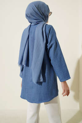 Çift Göğüs Cepli Gizli Düğmeli Gömlek İndigo - Gömlek