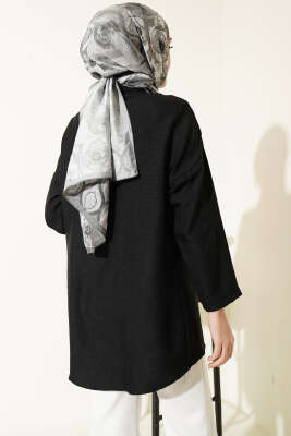 Çift Göğüs Cepli Gizli Düğmeli Gömlek Siyah - Gömlek