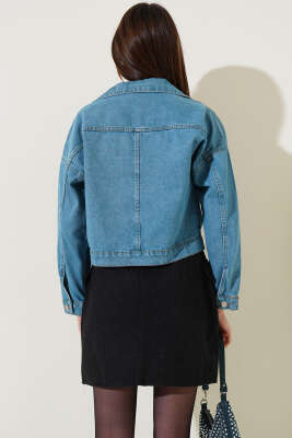 Çift Göğüs Cepli Kısa Kot Ceket Kot Mavisi - Kadın Giyim Modelleri