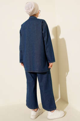 Çift Göğüs Cepli Kot İkili Takım Koyu Mavi - İkili Takım