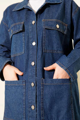 Çift Göğüs Cepli Kot İkili Takım Koyu Mavi - İkili Takım