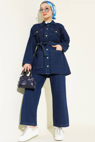 Çift Göğüs Cepli Kot İkili Takım Lacivert - İkili Takım