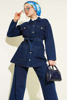 Çift Göğüs Cepli Kot İkili Takım Lacivert - İkili Takım