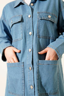 Çift Göğüs Cepli Kot İkili Takım Mavi - İkili Takım