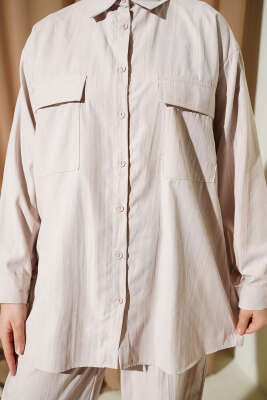 Çift Göğüs Cepli Modal İkili Takım Bej - İkili Takım