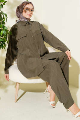 Çift Göğüs Cepli Modal İkili Takım Haki - NEVA MODA