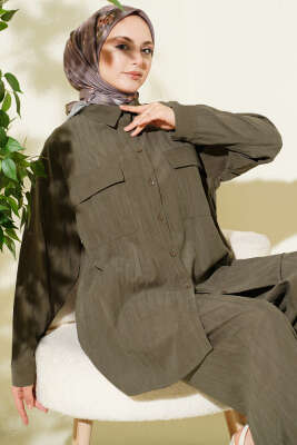 Çift Göğüs Cepli Modal İkili Takım Haki - İkili Takım