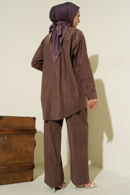 Çift Göğüs Cepli Modal İkili Takım Kahve - İkili Takım