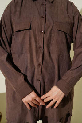 Çift Göğüs Cepli Modal İkili Takım Kahve - İkili Takım