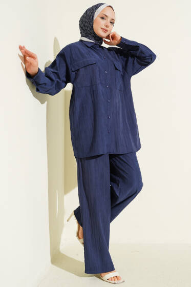 Çift Göğüs Cepli Modal İkili Takım Lacivert - İkili Takım