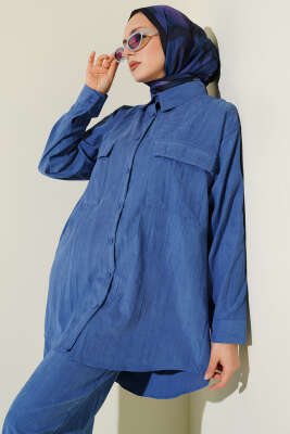 Çift Göğüs Cepli Modal İkili Takım Mavi - İkili Takım