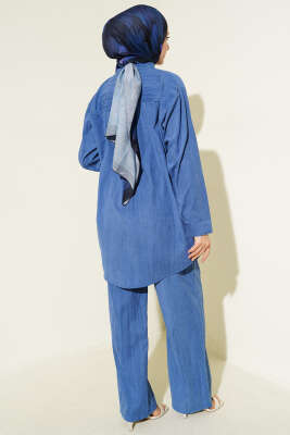 Çift Göğüs Cepli Modal İkili Takım Mavi - İkili Takım