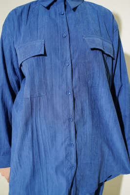 Çift Göğüs Cepli Modal İkili Takım Mavi - İkili Takım