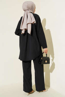 Çift Göğüs Cepli Modal İkili Takım Siyah - İkili Takım