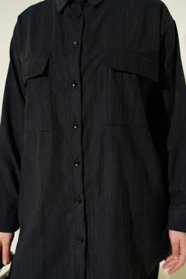 Çift Göğüs Cepli Modal İkili Takım Siyah - İkili Takım