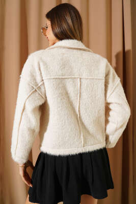 Çift Göğüs Cepli Sakallı Kısa Ceket Bej - Kadın Giyim Modelleri