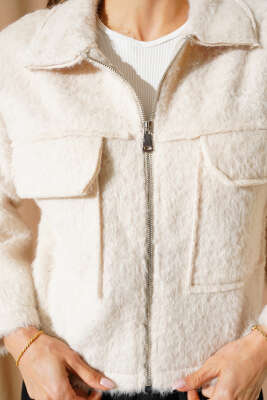 Çift Göğüs Cepli Sakallı Kısa Ceket Bej - Kadın Giyim Modelleri