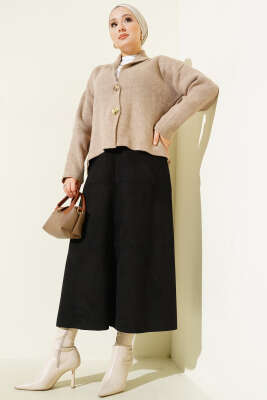 Çift Gold Düğmeli Kısa Triko Hırka Bej - Hırka