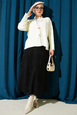 Çift Gold Düğmeli Kısa Triko Hırka Ekru - Hırka