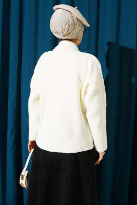 Çift Gold Düğmeli Kısa Triko Hırka Ekru - Hırka