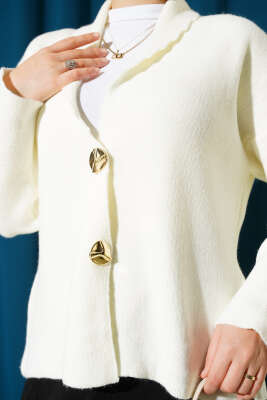 Çift Gold Düğmeli Kısa Triko Hırka Ekru - Hırka