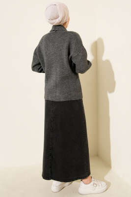 Çift Gold Düğmeli Kısa Triko Hırka Füme - Hırka