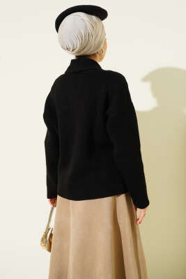 Çift Gold Düğmeli Kısa Triko Hırka Siyah - Hırka