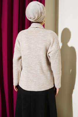 Çift Gold Düğmeli Kısa Triko Hırka Taş - Hırka