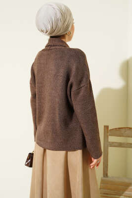 Çift Gold Düğmeli Kısa Triko Hırka Vizon - Hırka