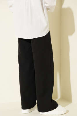 Çift İnce Kemer Geniş Paça Pantolon Siyah - Pantolon