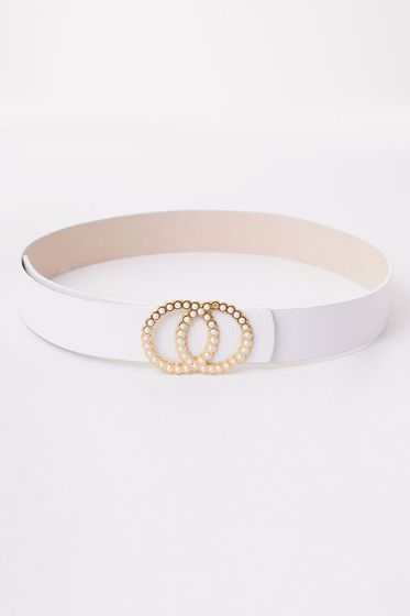 Çift İnci Tokalı Beyaz Gold Kemer - Deri Kemer