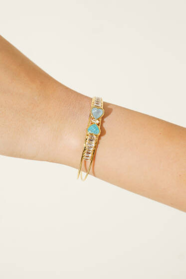 Çift Kalpli Taşlı Bilezik Bebe Mavi - Bileklik