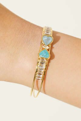 Çift Kalpli Taşlı Bilezik Bebe Mavi - Bileklik