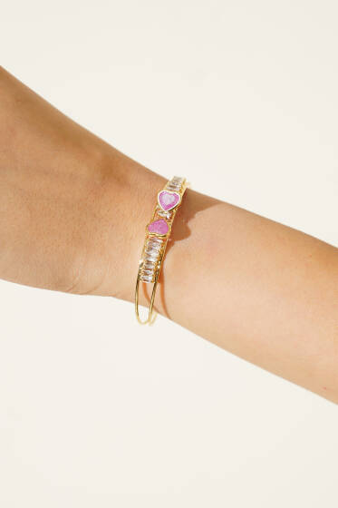 Çift Kalpli Taşlı Bilezik Mor - Bileklik