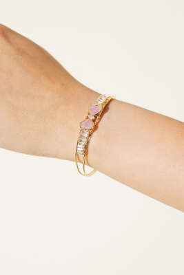 Çift Kalpli Taşlı Bilezik Pudra 