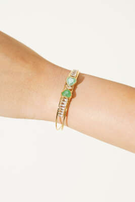 Çift Kalpli Taşlı Bilezik Yeşil 