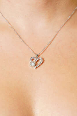 Çift Kalpli Taşlı Kolye Gümüş - Kolye