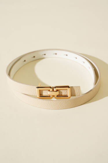 Çift Kare Tokalı Kemer Bej - Deri Kemer