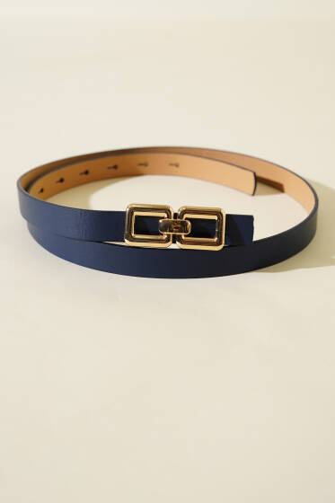 Çift Kare Tokalı Kemer Lacivert - Deri Kemer