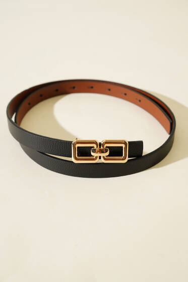 Çift Kare Tokalı Kemer Siyah - Deri Kemer